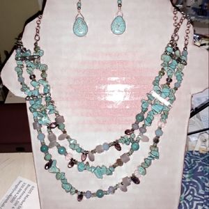 Handmade 2- piece agave stone chips Color turquoise Necklace and Earrings